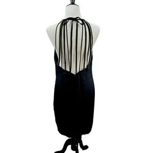 Vintage 90's Y2K Formal Dress, Size Large, Halter, Backless, Rhinestone, Black